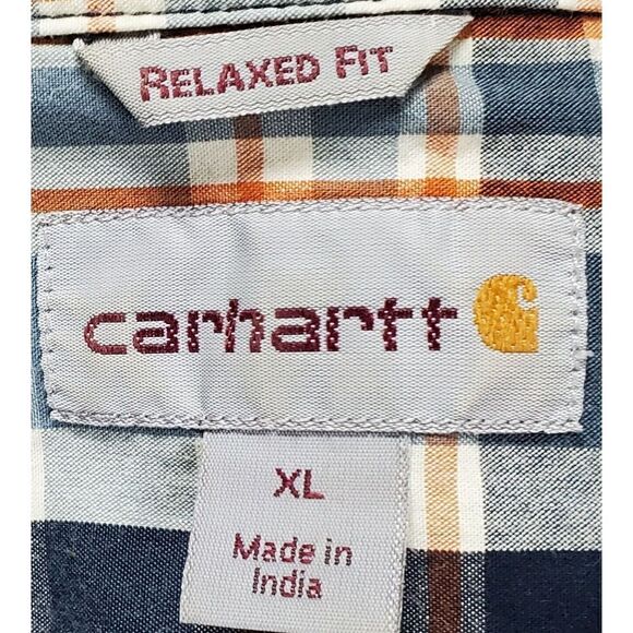 Carhartt Shirt Size XL Gray Blue Short Sleeve Relaxed Fit Button Down Plaid Work - Picture 5 of 8